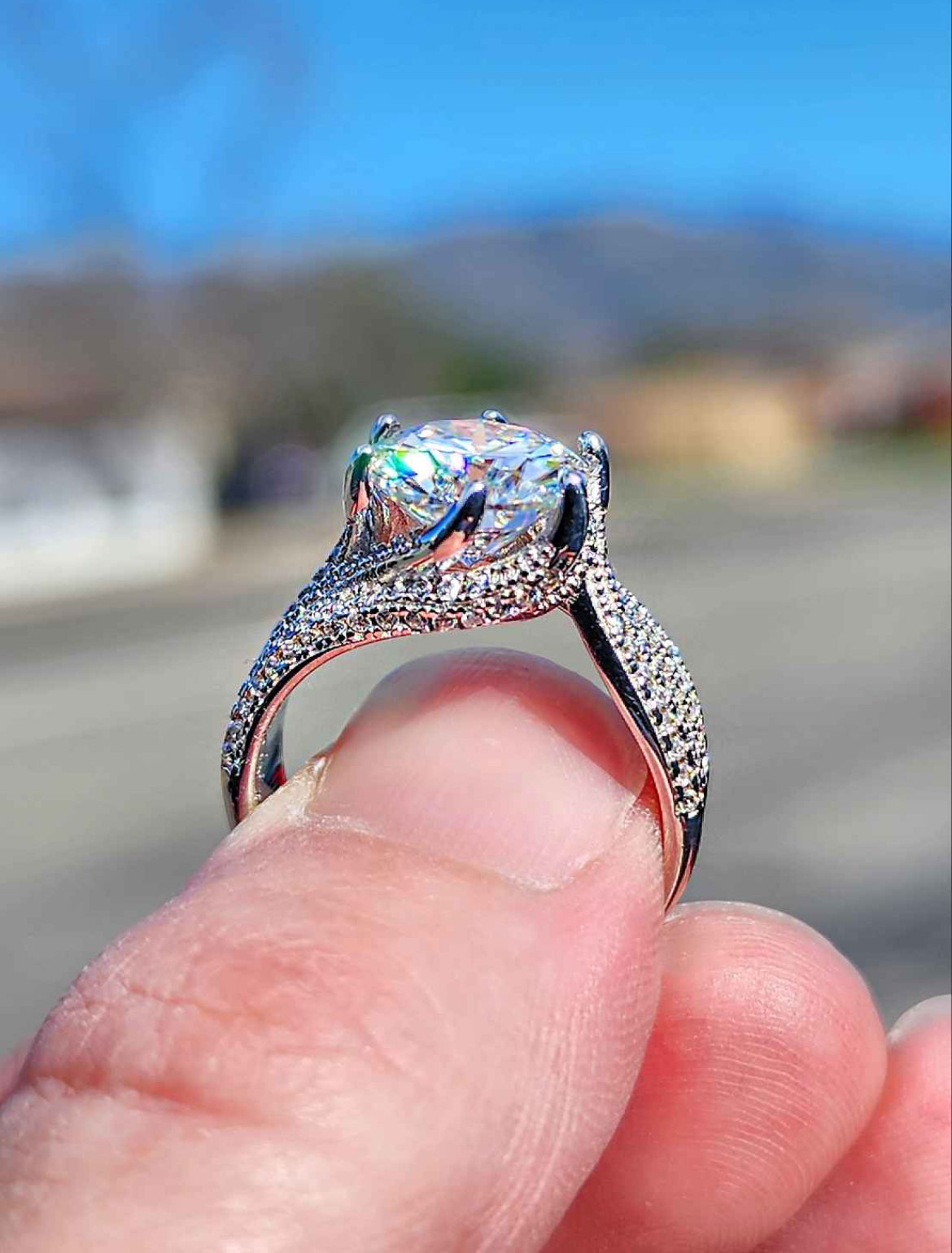 3 Carat Solitaire Cut Moissanite 18kt White Gold Plated Sterling Silver Ring