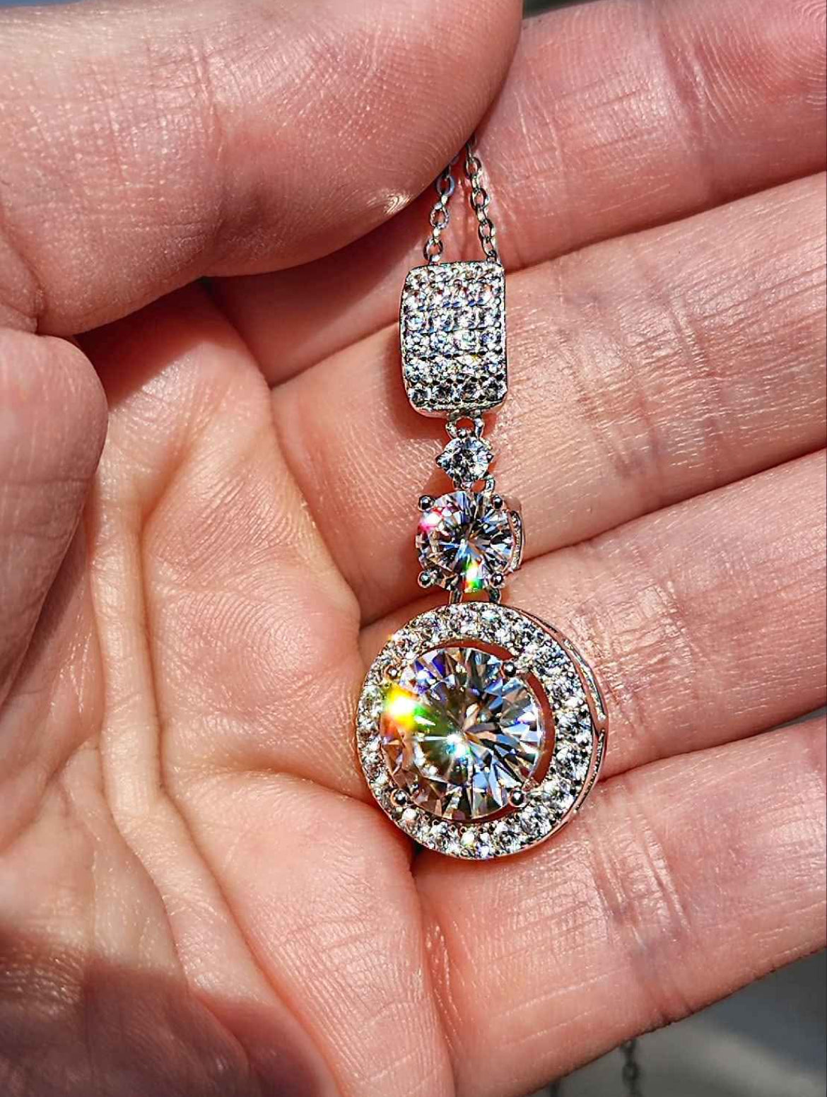 6 Carat Moissanite 18kt White Gold Plated Sterling Silver Necklace