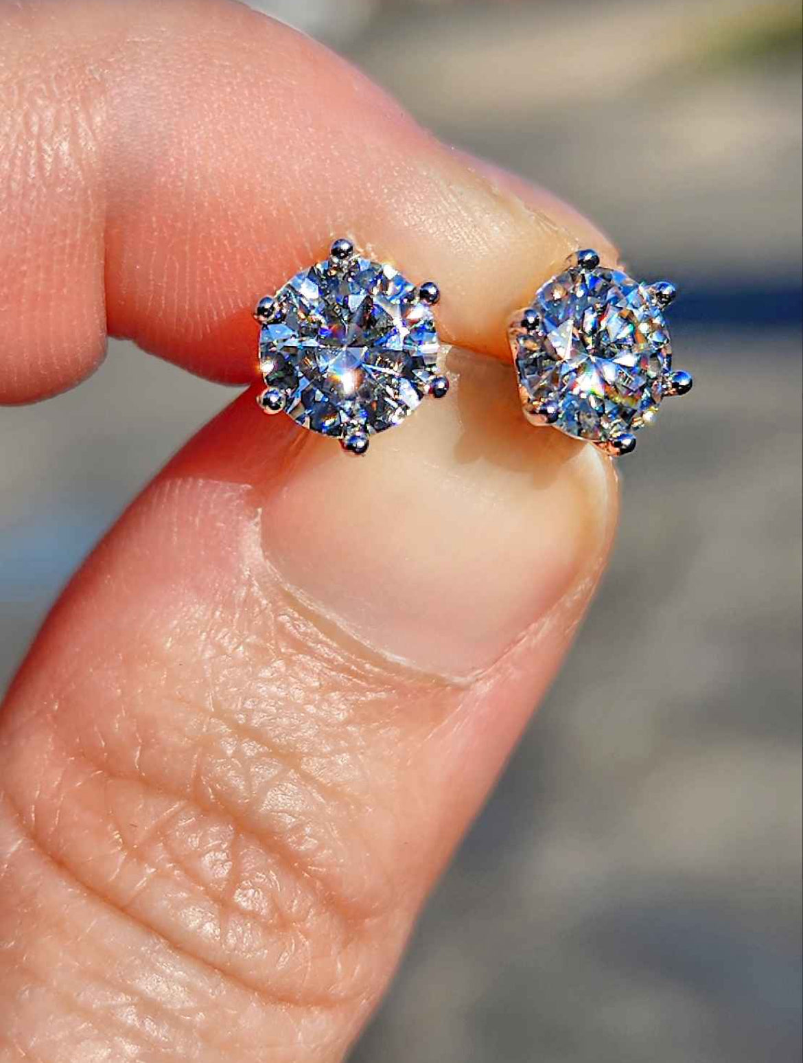 2 Carat Moissanite Round 18kt White Gold Plated Sterling Silver Stud Earrings