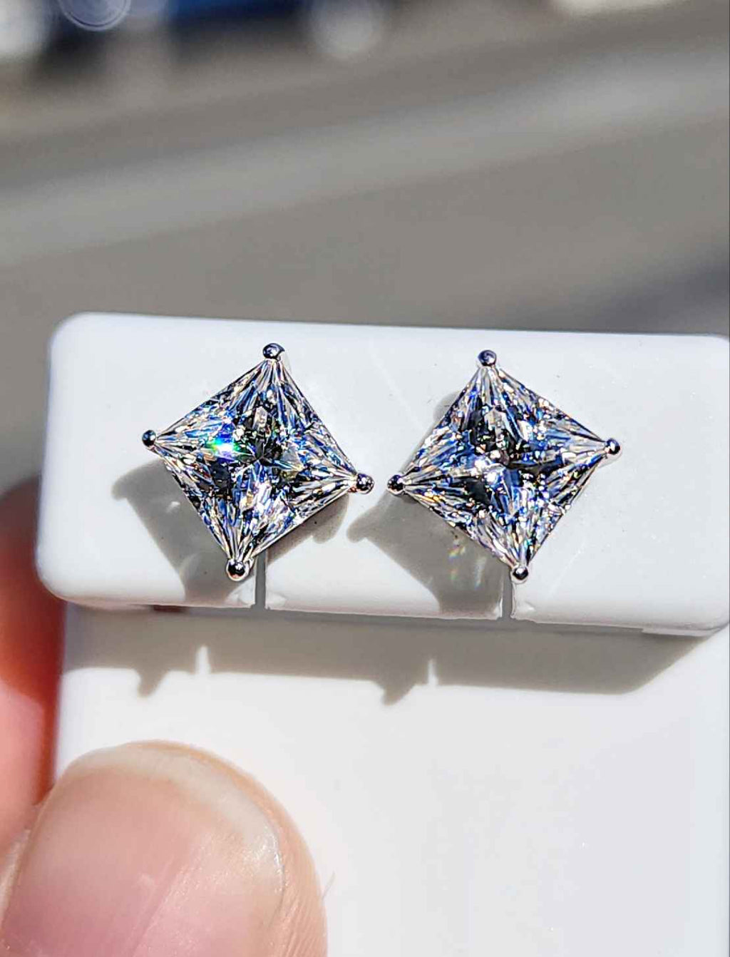 4 Carat Princess Cut Moissanite 18kt White Gold Plated Sterling Silver Stud Earrings