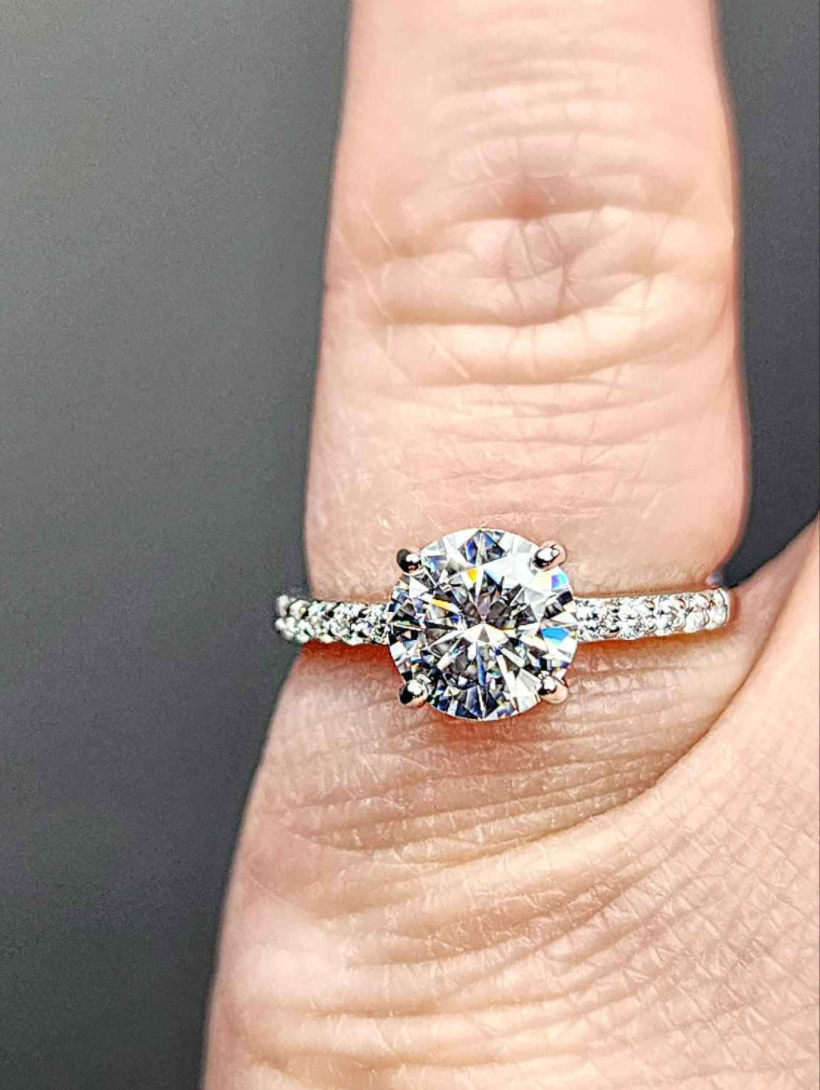 1.36 Carat Solitaire Moissanite 18kt White Gold Plated Sterling Silver Ring