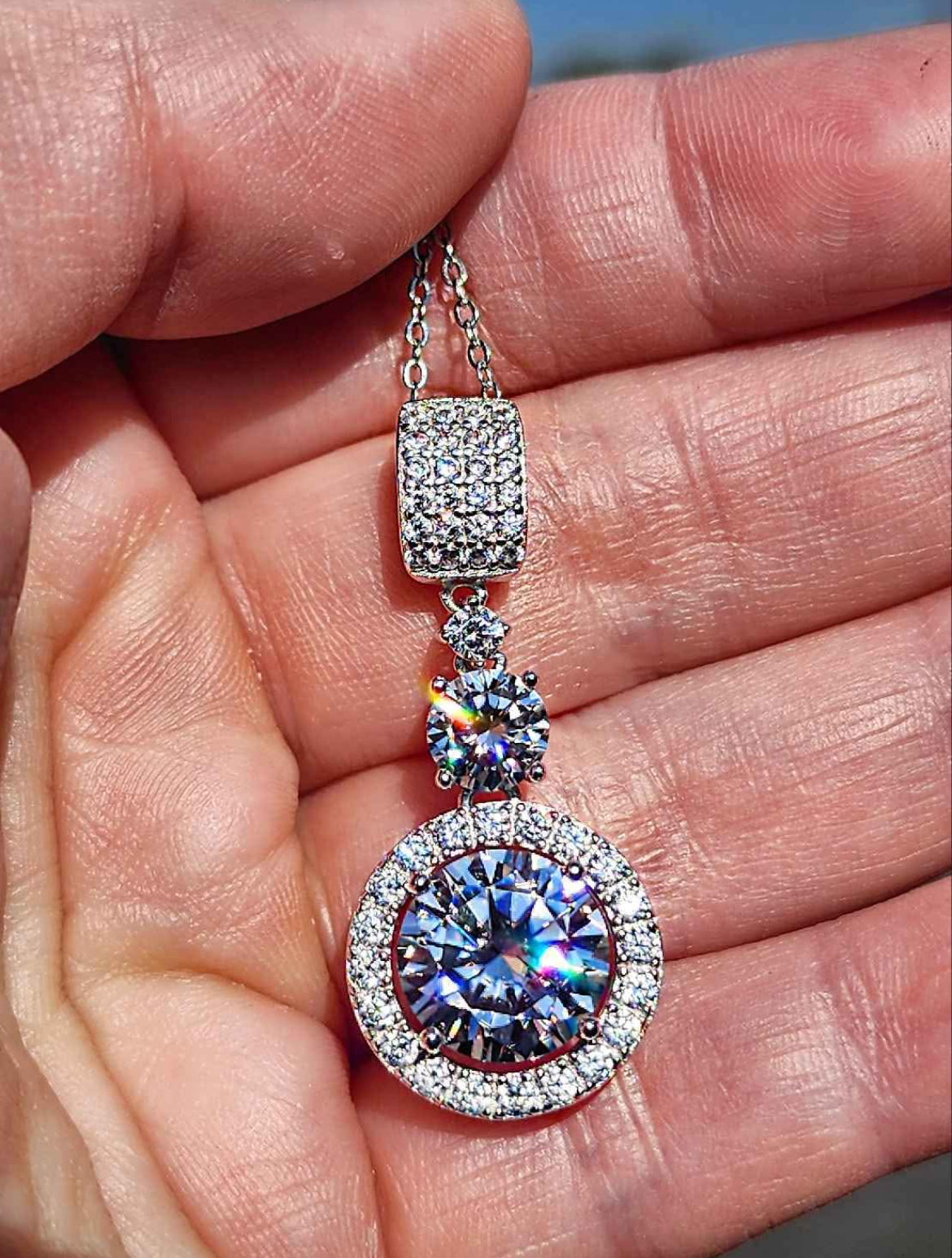 6 Carat Moissanite 18kt White Gold Plated Sterling Silver Necklace