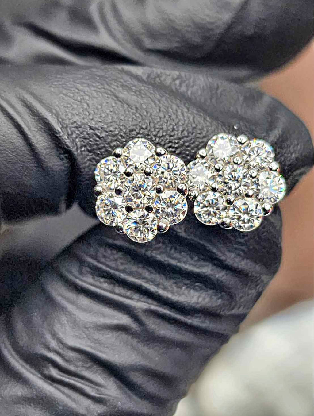 2.8 Carat Flower Cluster Moissanite 18kt White Gold Plated Sterling Silver Earrings