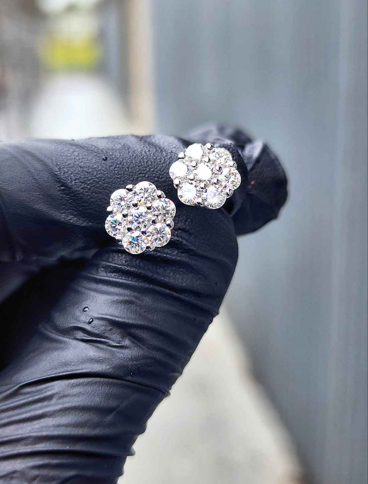 2.8 Carat Flower Cluster Moissanite 18kt White Gold Plated Sterling Silver Earrings