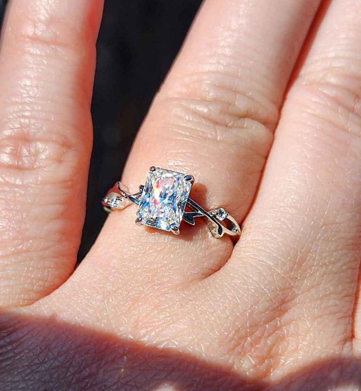 1 Carat Moissanite 18kt White Gold Plated Sterling Silver Very Unique Winding Branch Style Ring