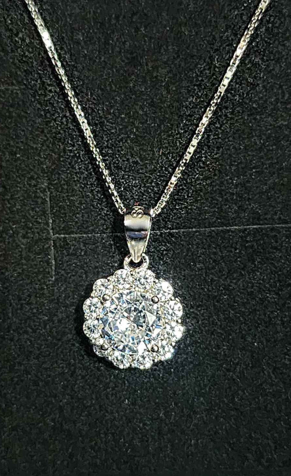 Crystal with Cubic Zirconia Sterling Silver Pendant Necklace