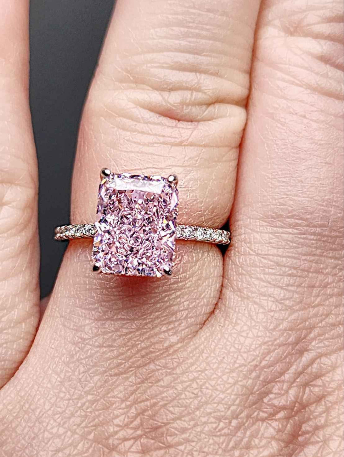 Light Pink 4 Carat Crystal Sterling Silver Ring