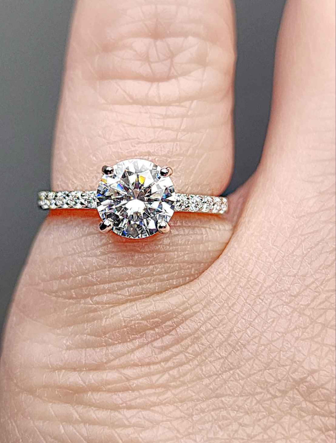 1.36 Carat Solitaire Moissanite 18kt White Gold Plated Sterling Silver Ring