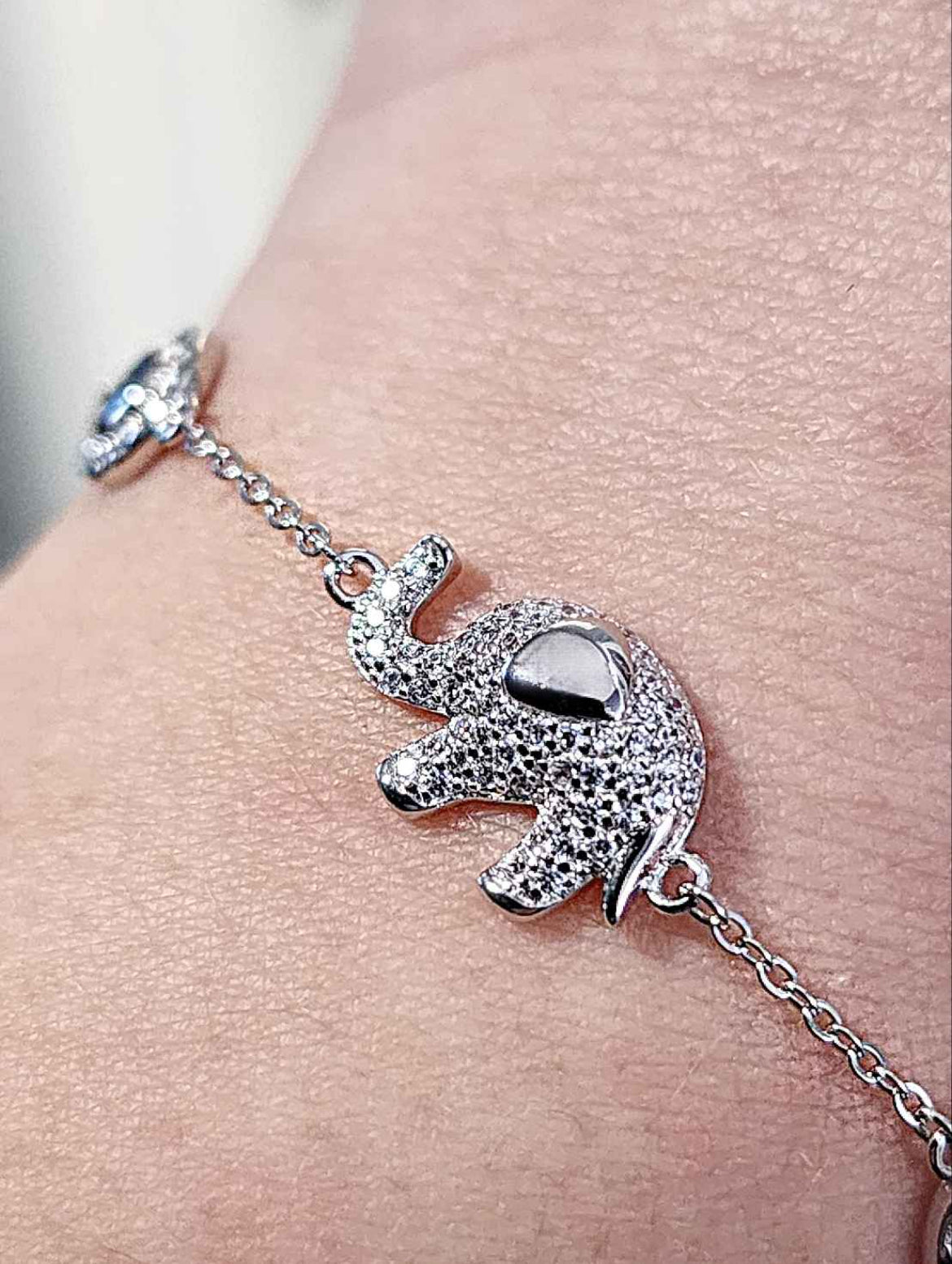Elephant Clear and Blue Cubic Zirconia 18kt White Gold Plated Sterling Silver Bracelet