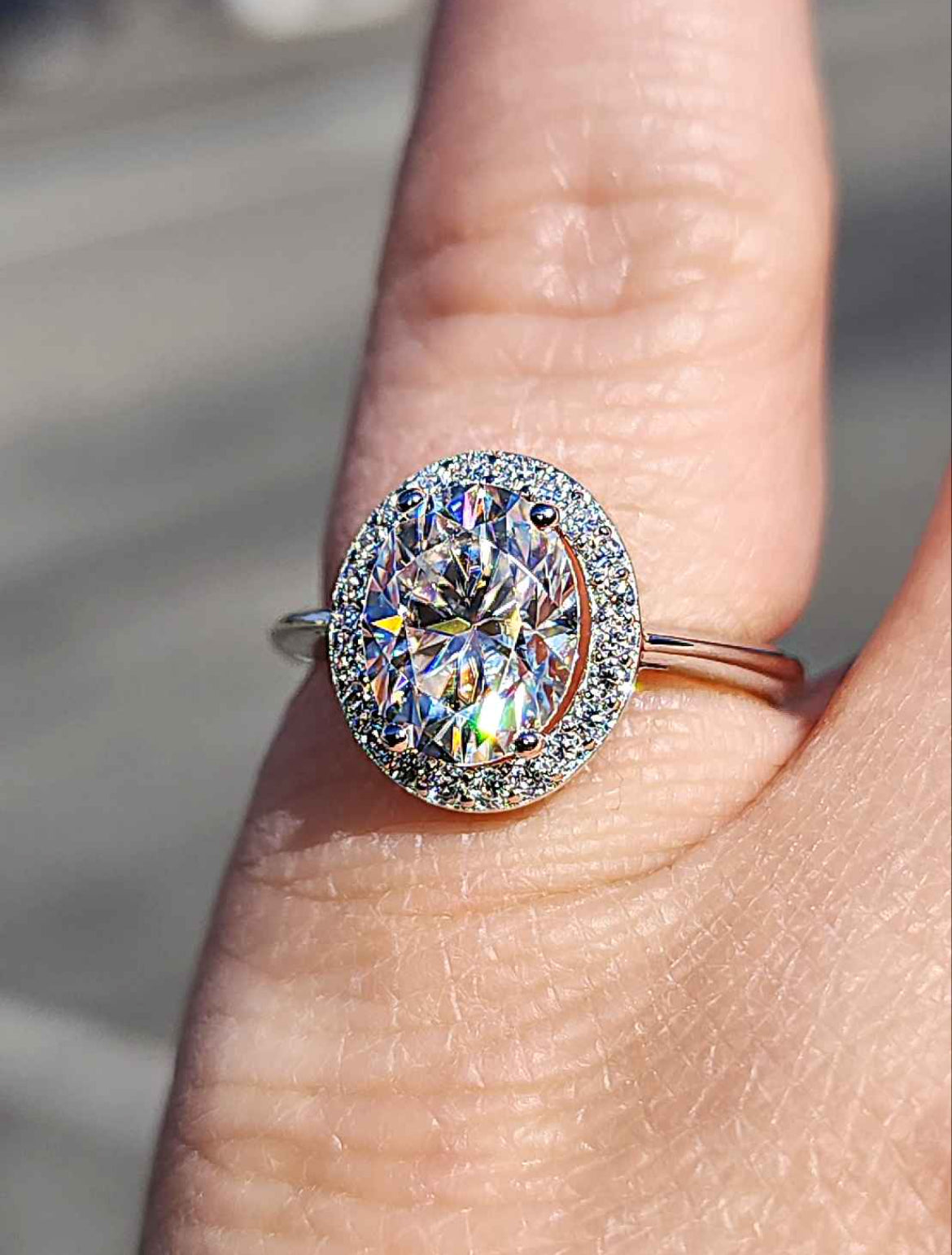 2.22 Carat Oval Cut with Halo Moissanite White Gold Plated Sterling Silver Ring