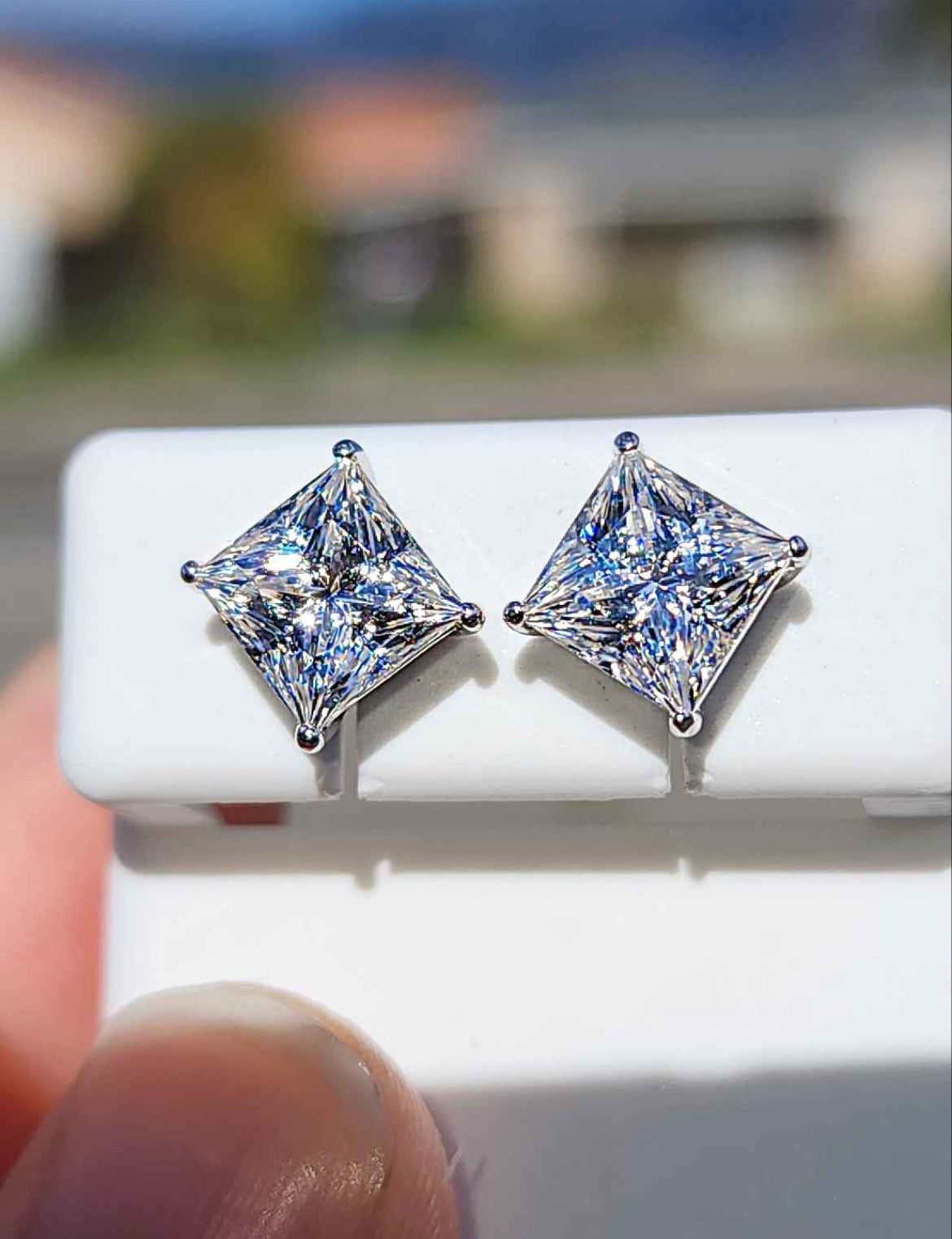 4 Carat Princess Cut Moissanite 18kt White Gold Plated Sterling Silver Stud Earrings