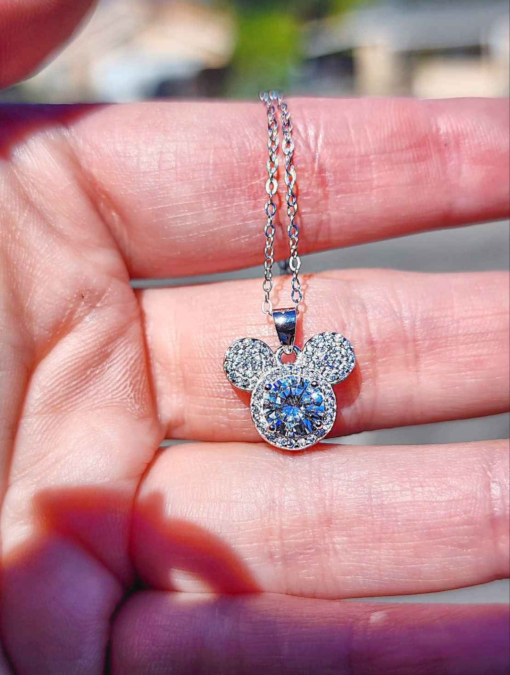 1 Carat Moissanite 18kt White Gold Plated Sterling Silver Mickey Mouse Pendant Necklace