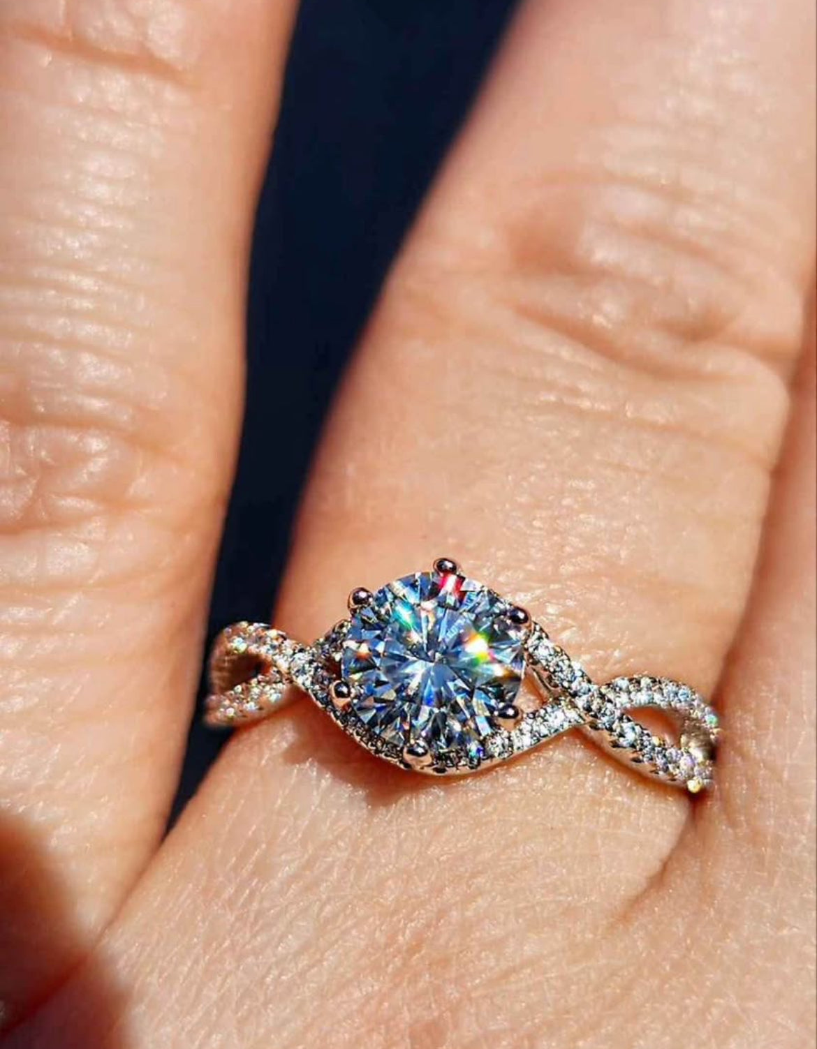 1 Carat Moissanite 18kt White Gold Plated Sterling Silver Twist Ring