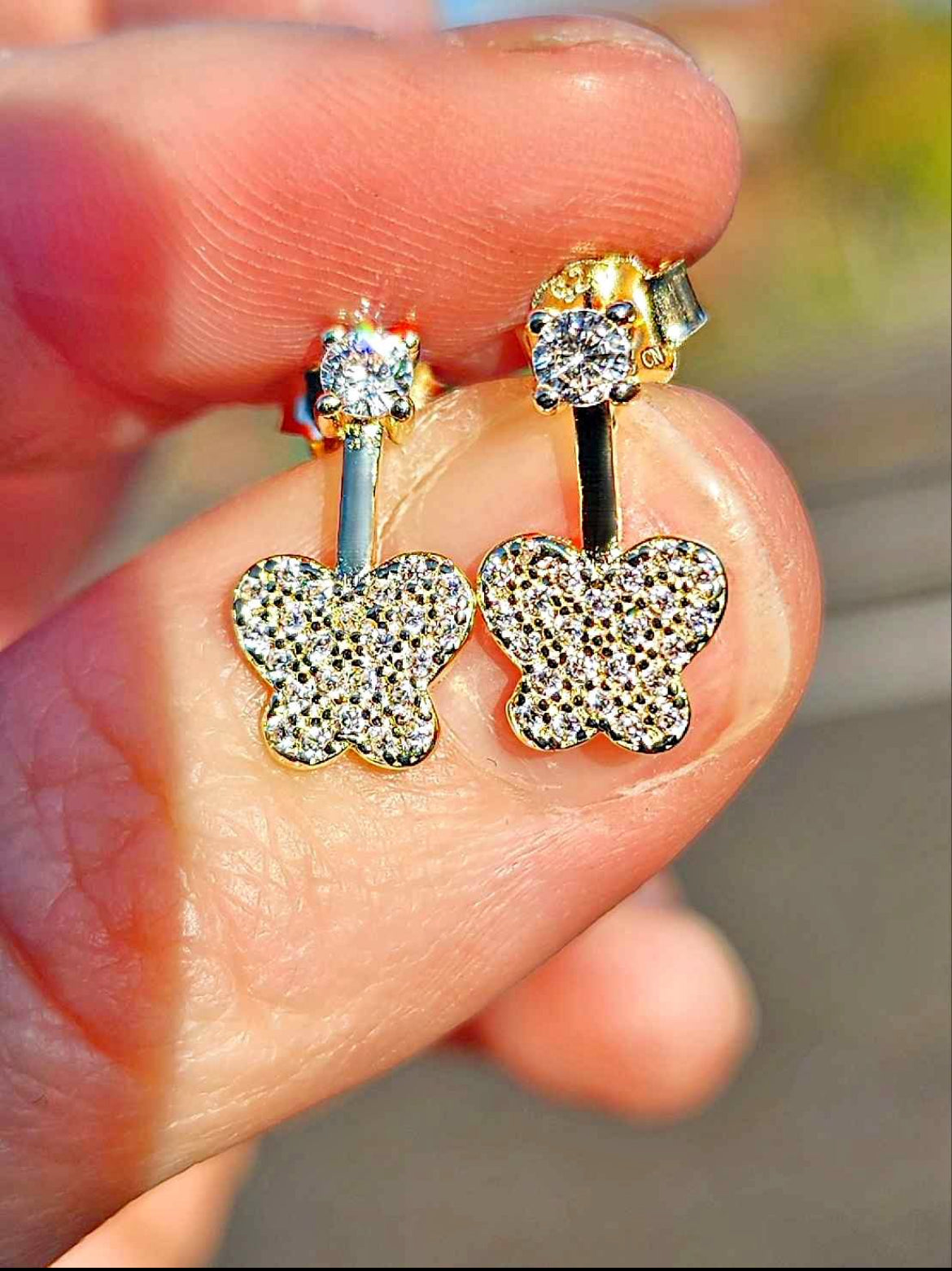 18kt Gold Plated Sterling Silver Moissanite Butterfly Drop Earrings