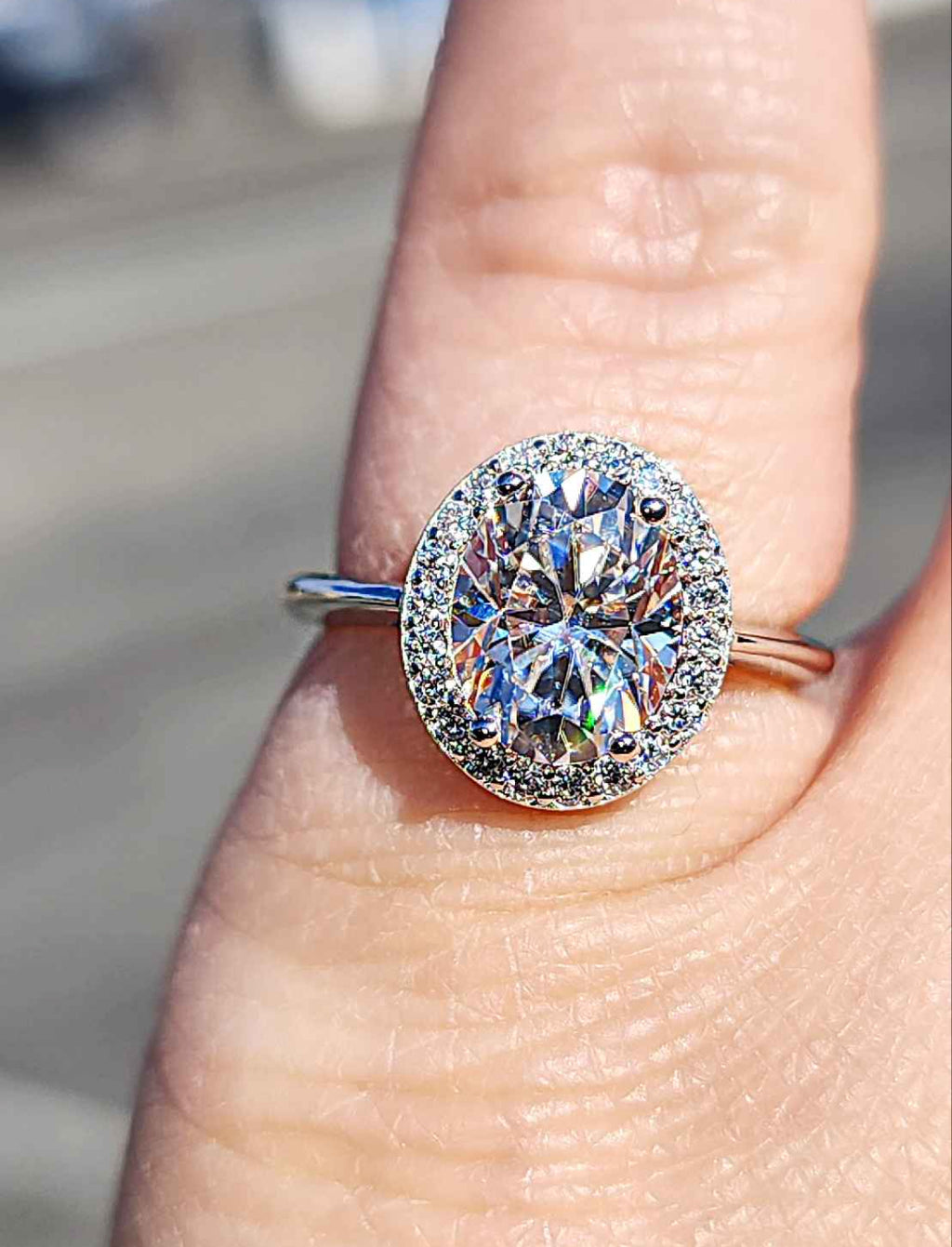 2.22 Carat Oval Cut with Halo Moissanite White Gold Plated Sterling Silver Ring