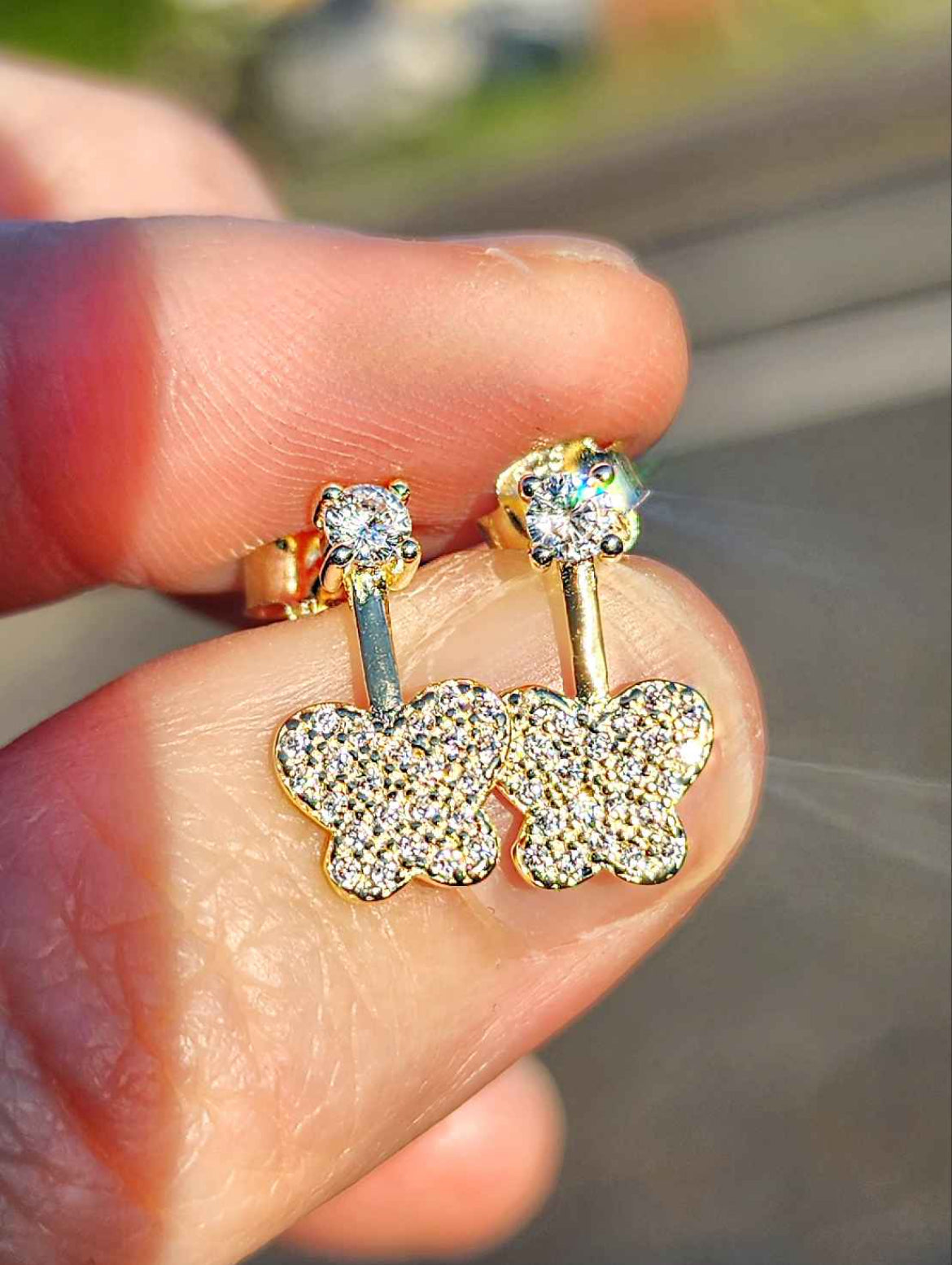 18kt Gold Plated Sterling Silver Moissanite Butterfly Drop Earrings