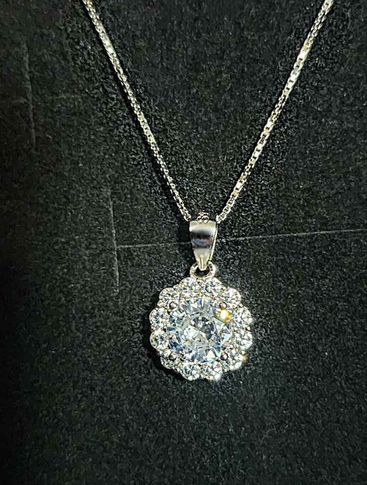 Crystal with Cubic Zirconia Sterling Silver Pendant Necklace