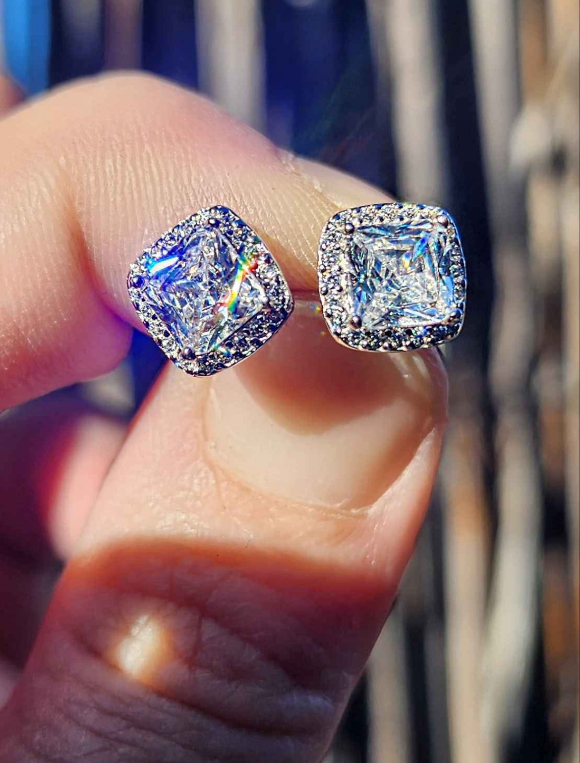 Radiant Cut Cubic Zirconia Sterling Silver Stud Earrings