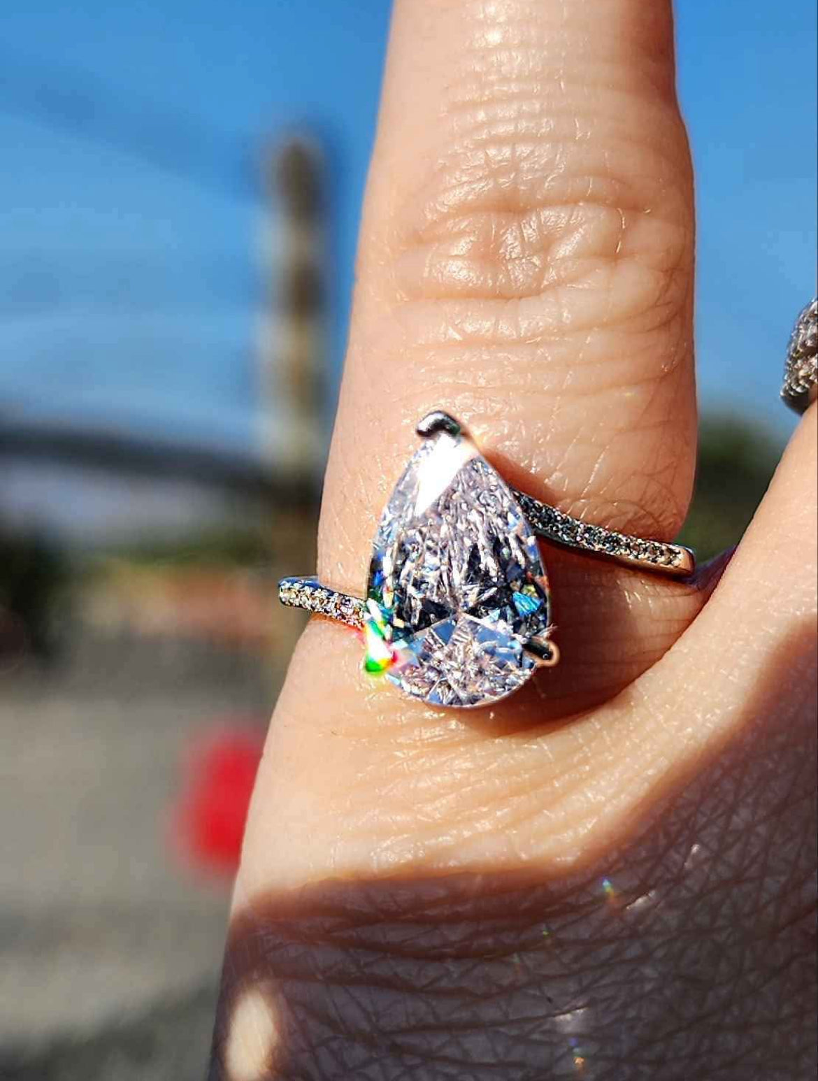 Sterling Silver Teardrop Cut Crystal Ring