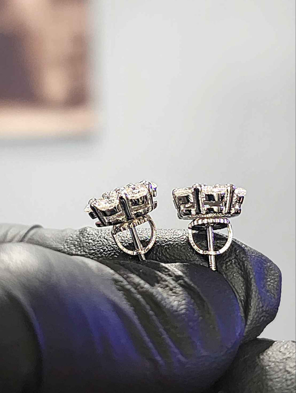 2.8 Carat Flower Cluster Moissanite 18kt White Gold Plated Sterling Silver Earrings