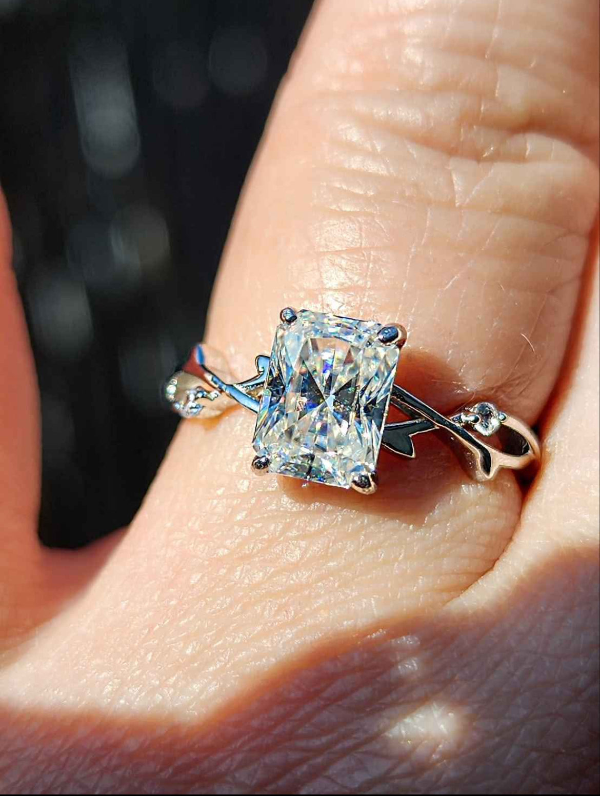 1 Carat Moissanite 18kt White Gold Plated Sterling Silver Very Unique Winding Branch Style Ring