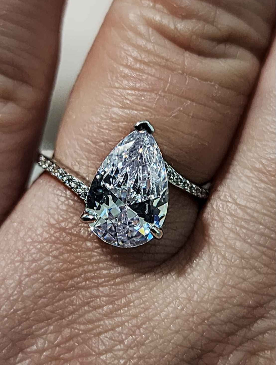 Sterling Silver Teardrop Cut Crystal Ring