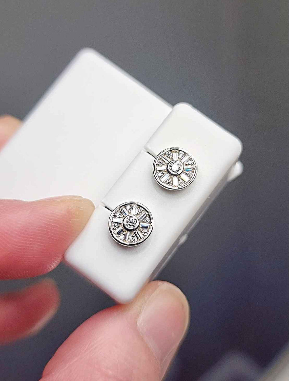 1.18 Carat Moissanite 18kt White Gold Plated Sterling Silver Wheel Shape Stud Earrings