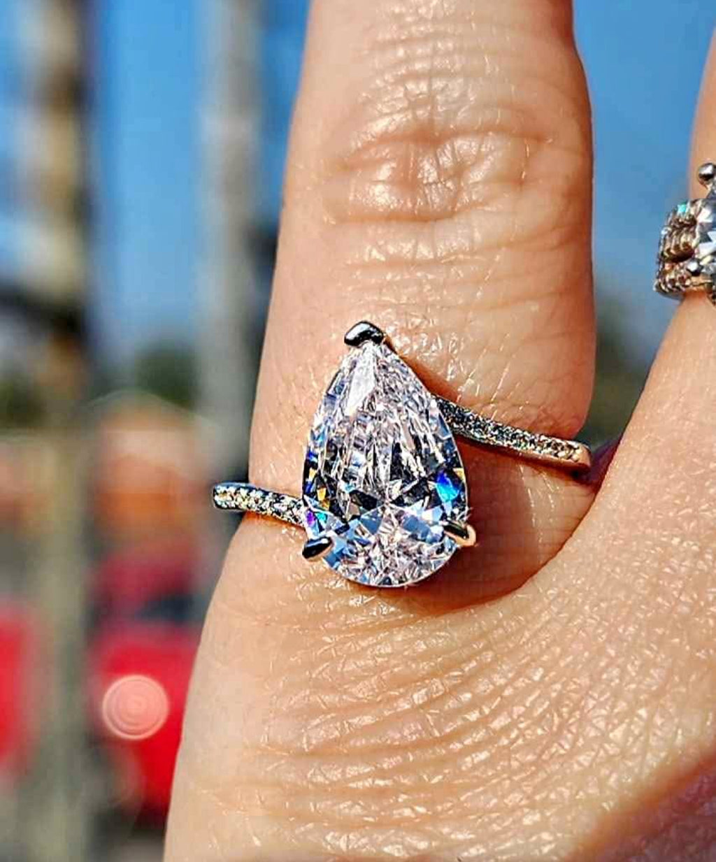 Sterling Silver Teardrop Cut Crystal Ring