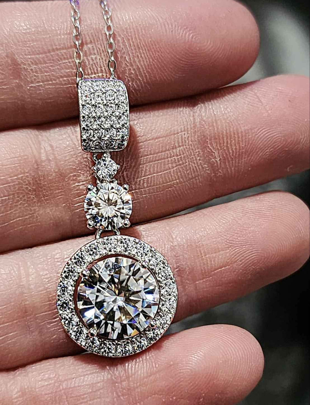 6 Carat Moissanite 18kt White Gold Plated Sterling Silver Necklace