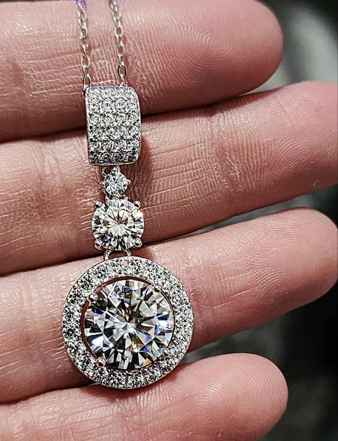 6 Carat Moissanite 18kt White Gold Plated Sterling Silver Necklace