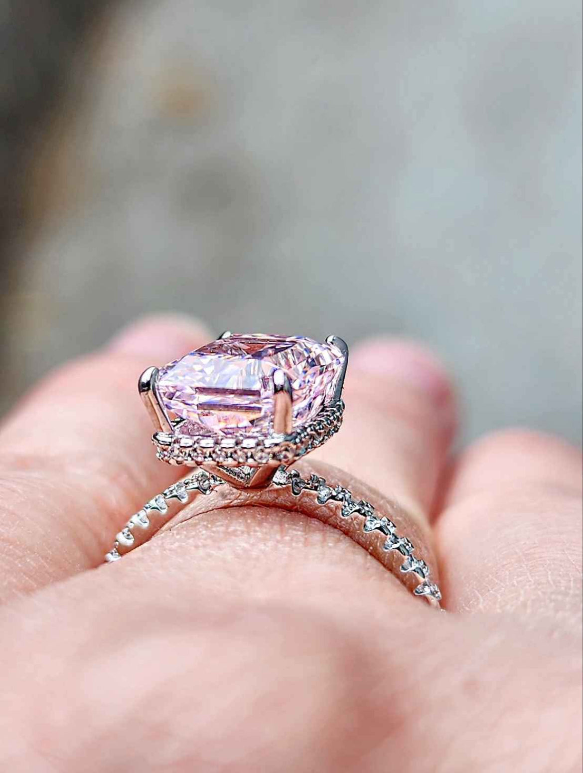 Light Pink 4 Carat Crystal Sterling Silver Ring