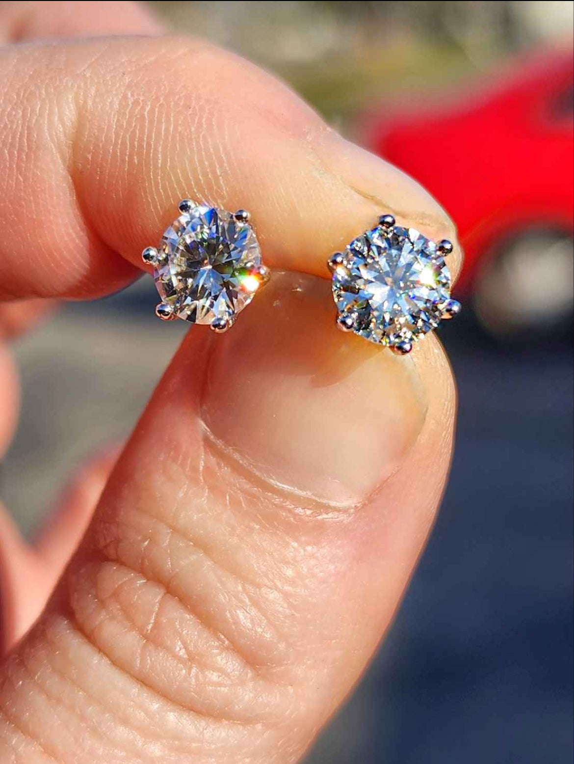 2 Carat Moissanite Round 18kt White Gold Plated Sterling Silver Stud Earrings