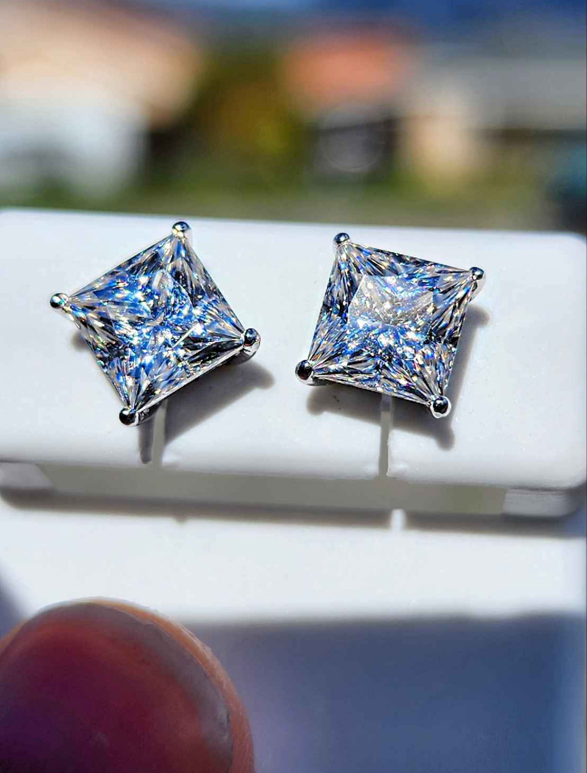 4 Carat Princess Cut Moissanite 18kt White Gold Plated Sterling Silver Stud Earrings