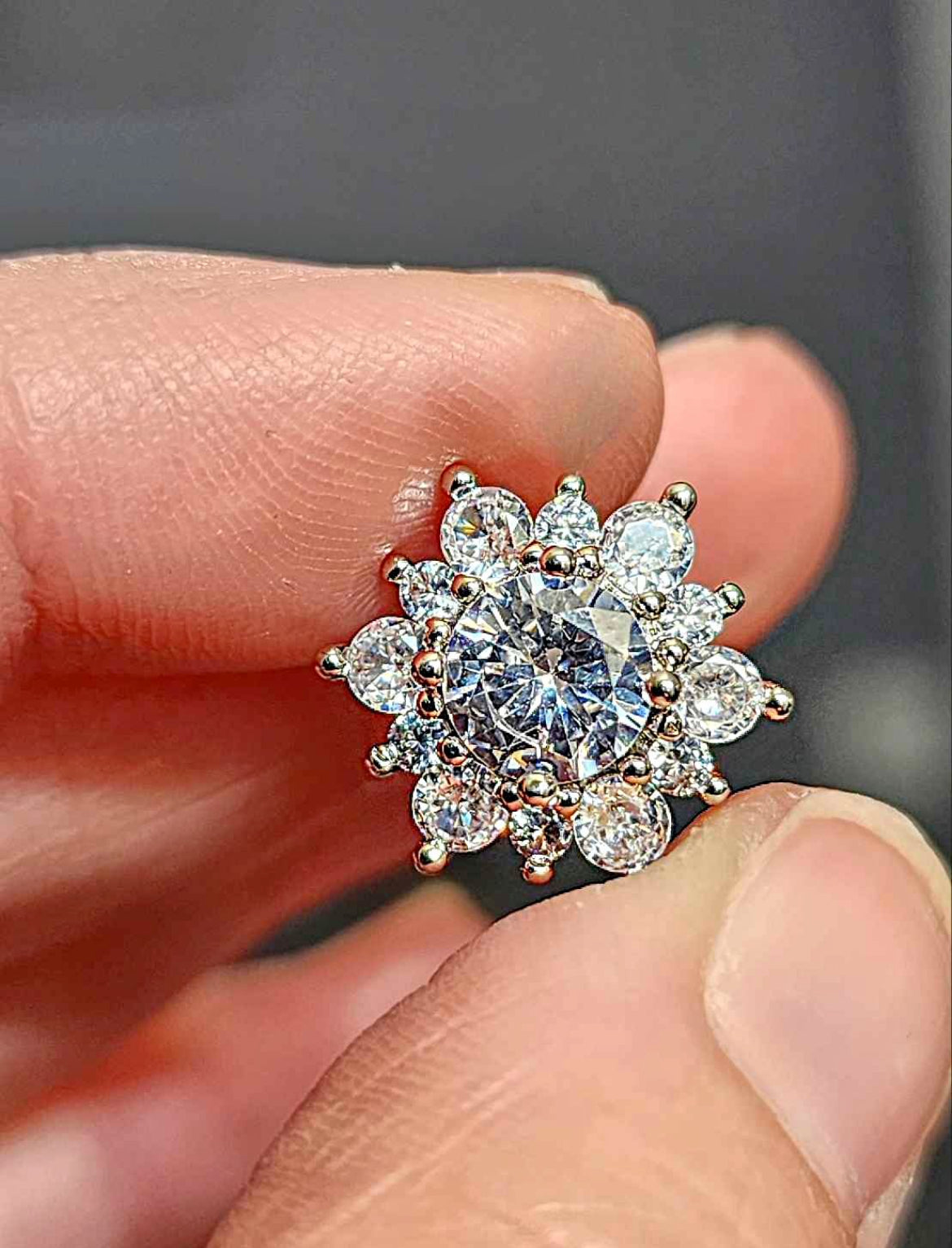 Cubic Zirconia Flower Shaped Sterling Silver Stud Earrings