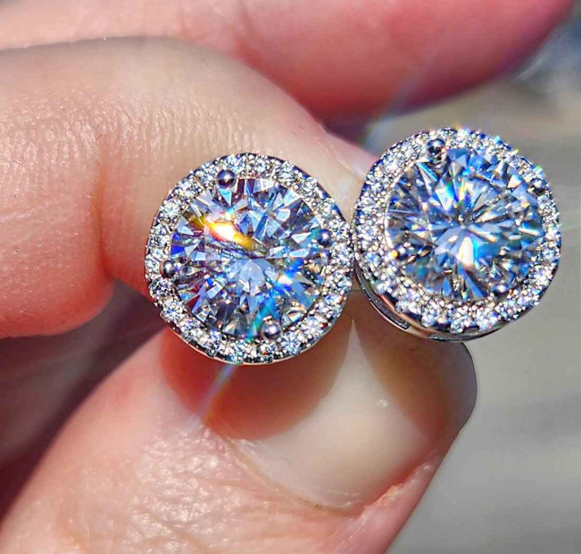 4 Carat Moissanite 18kt White Gold Sterling Silver Stud Earrings
