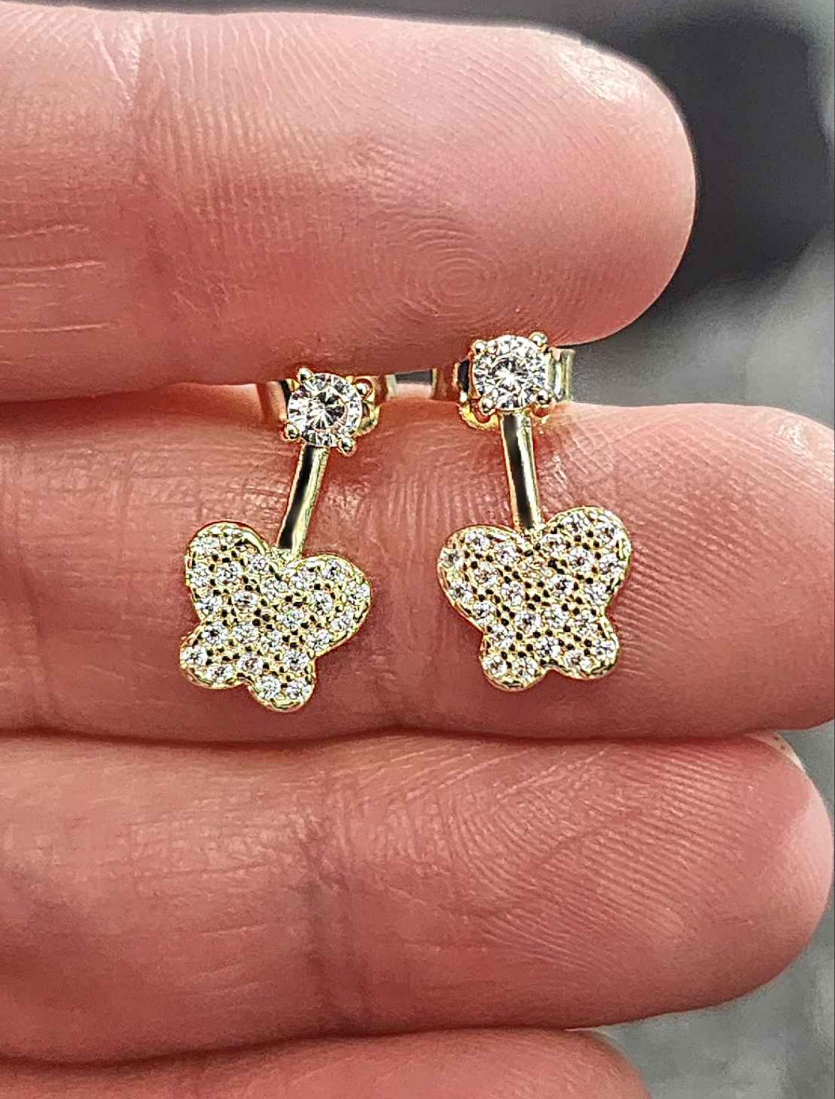 18kt Gold Plated Sterling Silver Moissanite Butterfly Drop Earrings