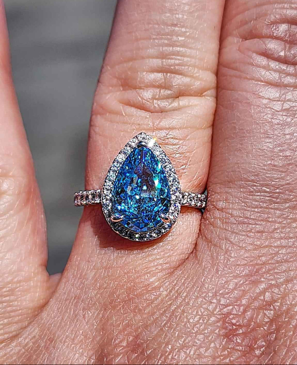 Aqua Teardrop Cubic Zirconia 18kt White Gold Plated Sterling Silver Ring