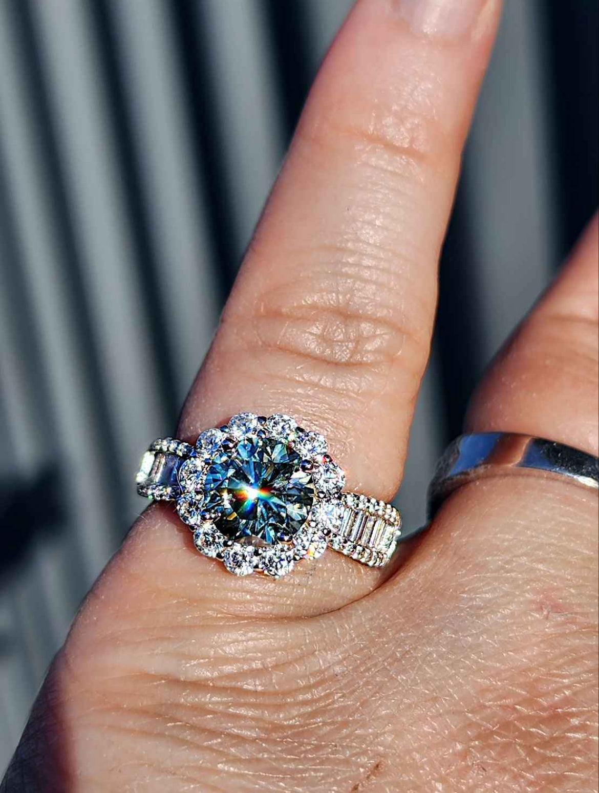 2 Carat Aqua Moissanite 18kt White Gold Plated Sterling Silver Ring