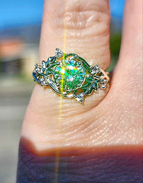 1 Carat Moissanite with Leaf Cubic Zirconia Detail Stainless Steel Ring