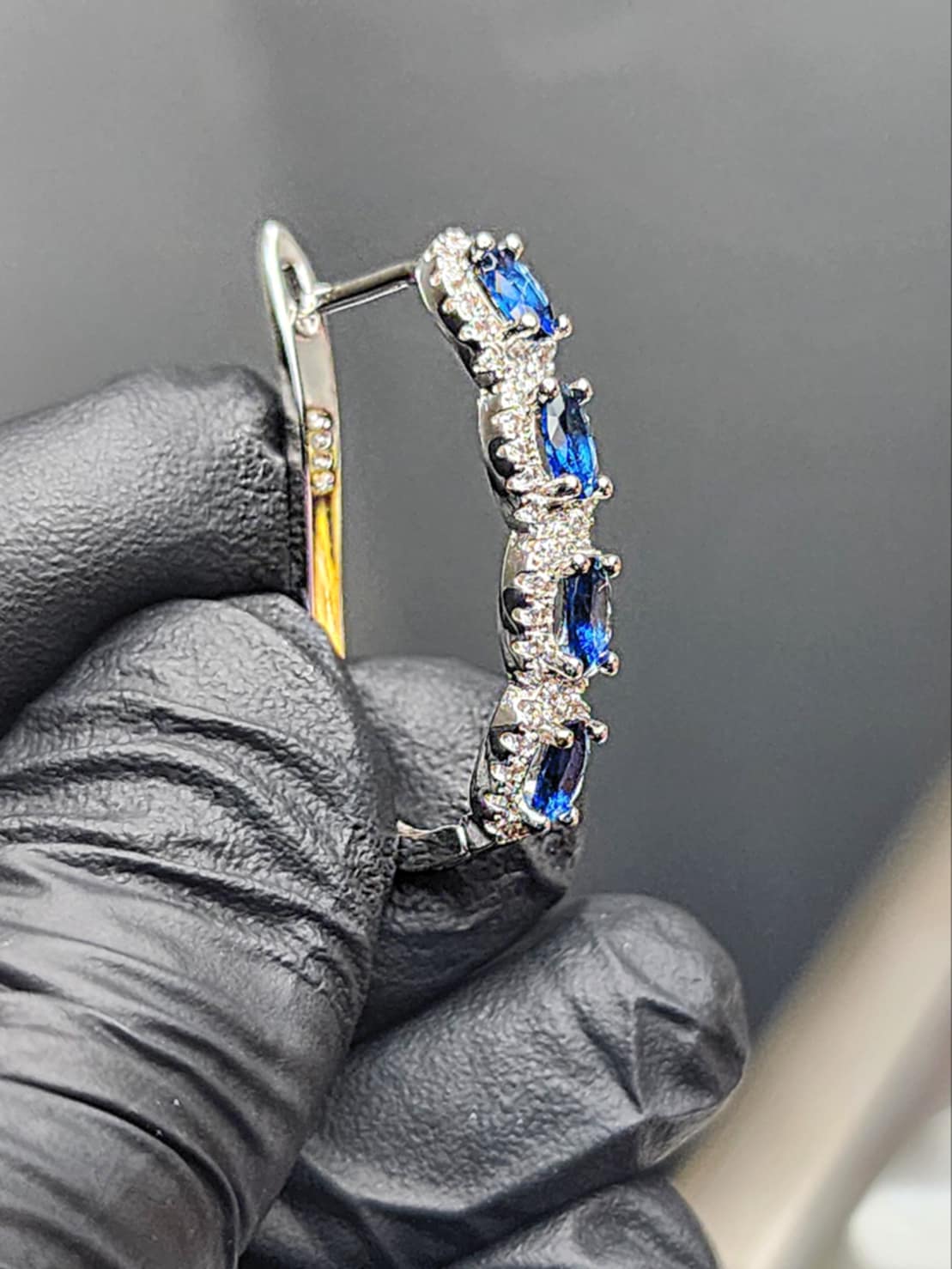 3 Carat Blue and White Sapphire 14kt White Gold Plated Sterling Silver Hoop Earrings