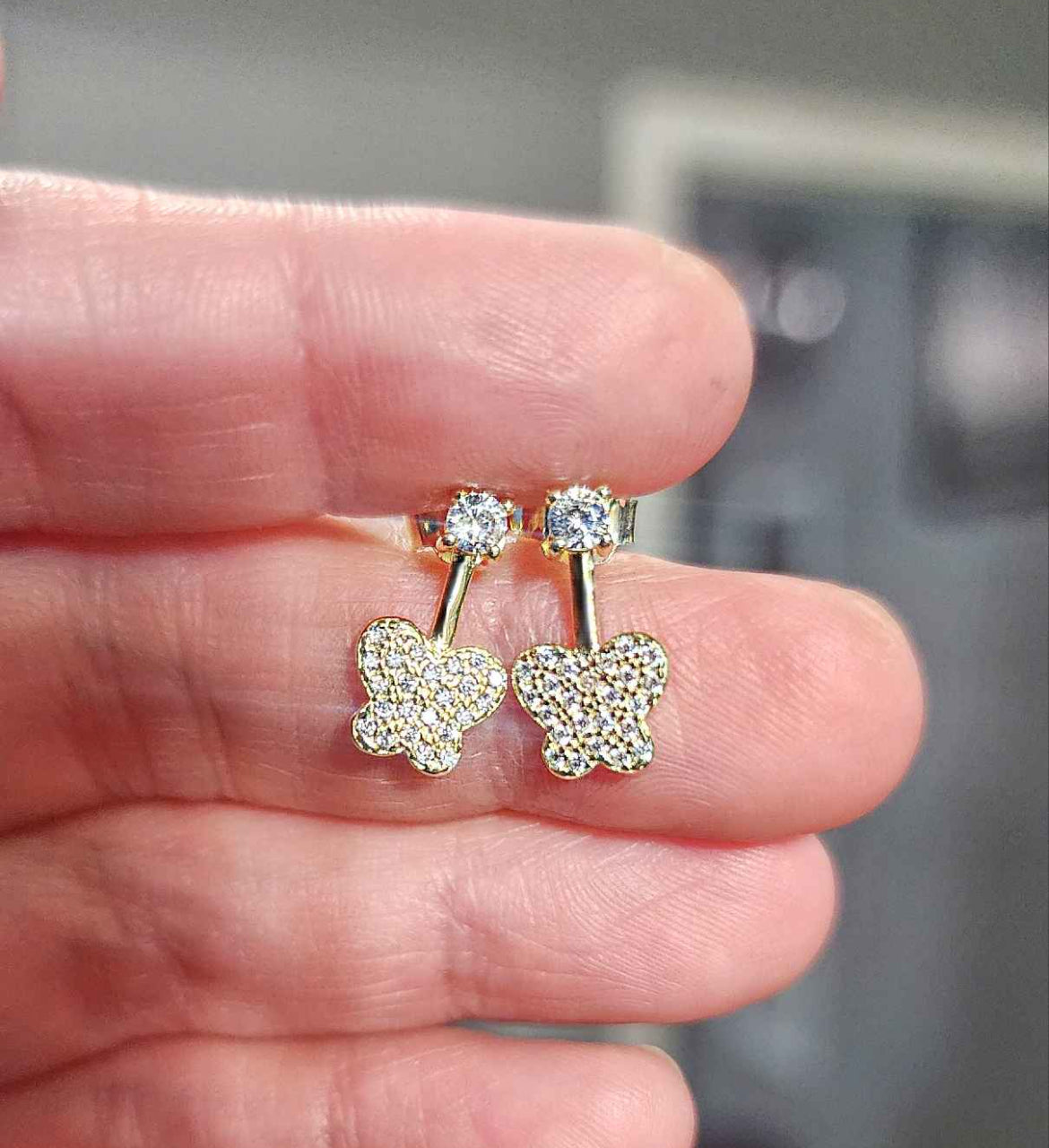 18kt Gold Plated Sterling Silver Moissanite Butterfly Drop Earrings