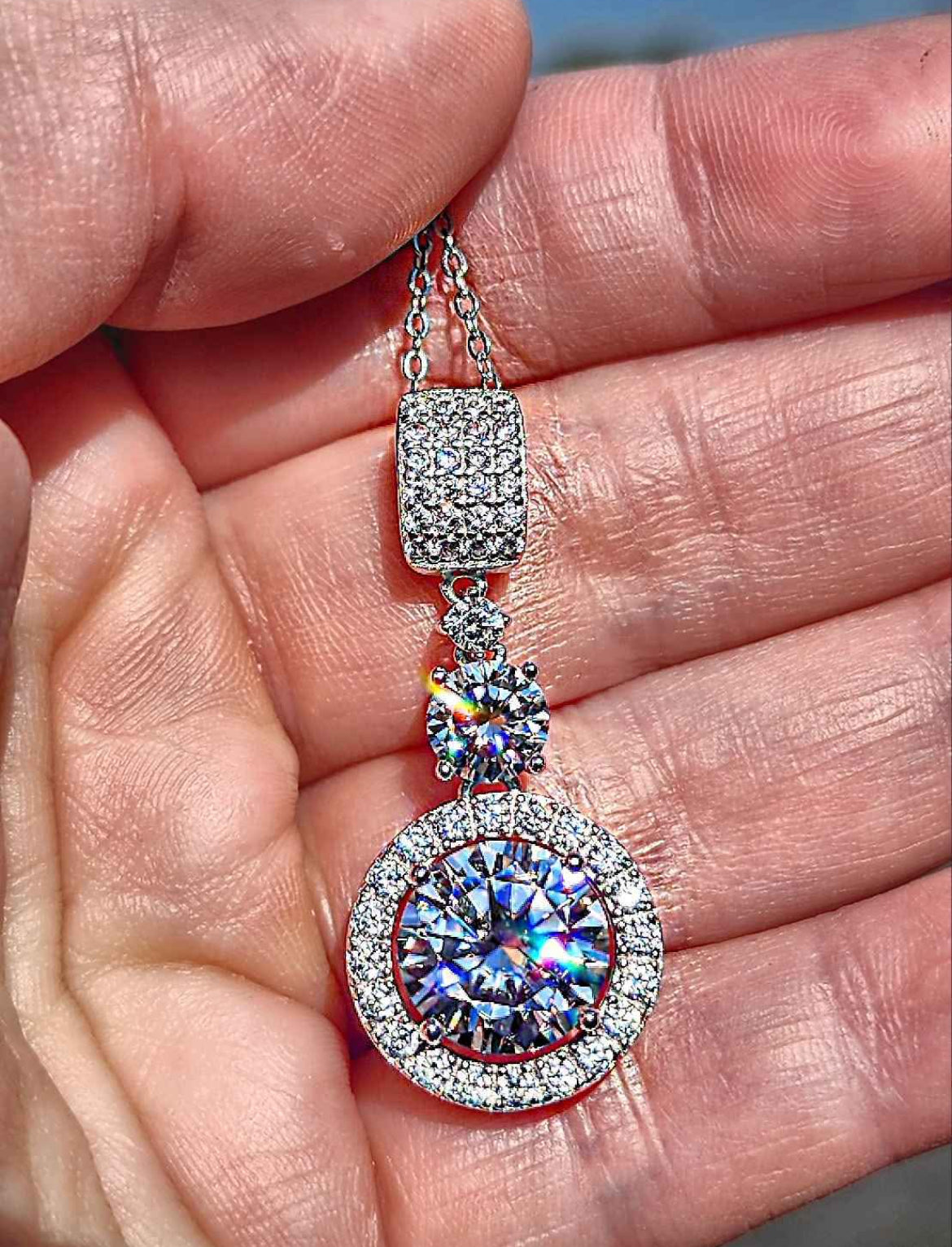 6 Carat Moissanite 18kt White Gold Plated Sterling Silver Necklace