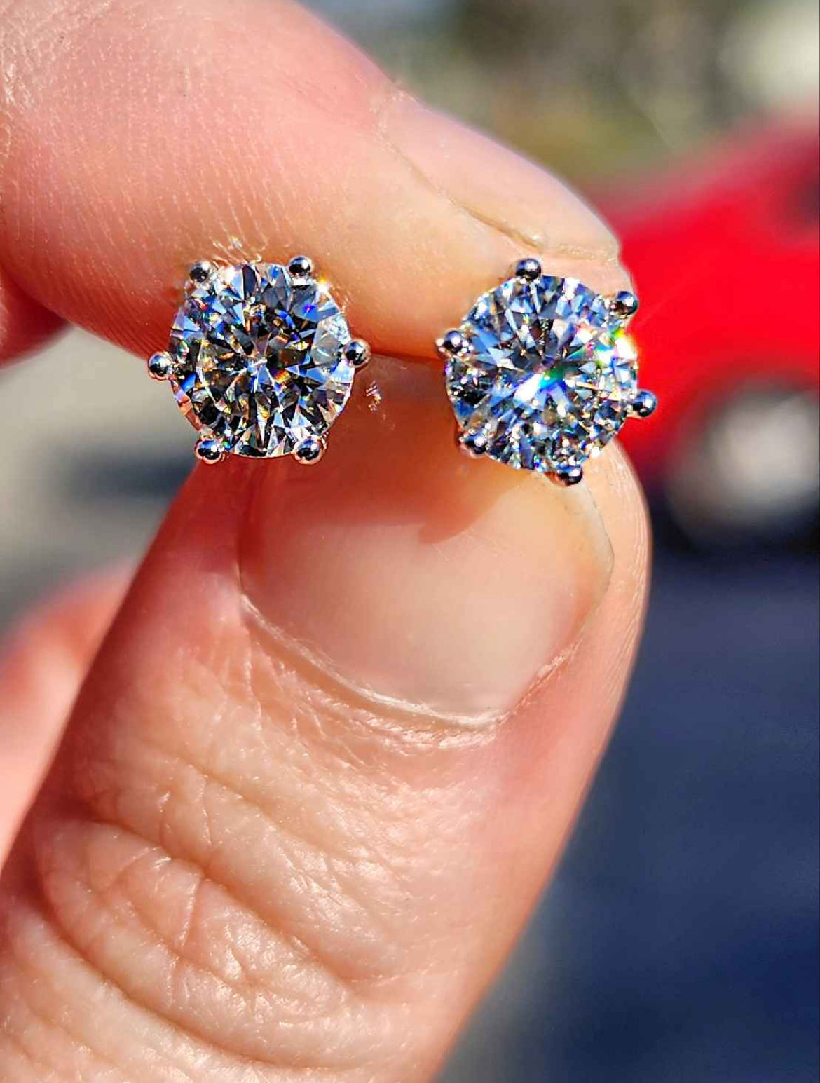 2 Carat Moissanite Round 18kt White Gold Plated Sterling Silver Stud Earrings