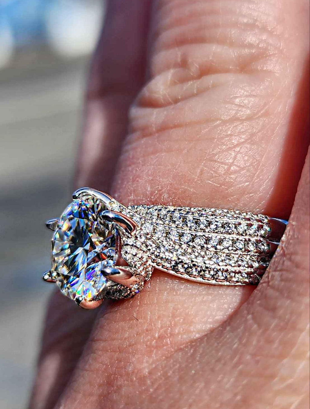 3 Carat Solitaire Cut Moissanite 18kt White Gold Plated Sterling Silver Ring