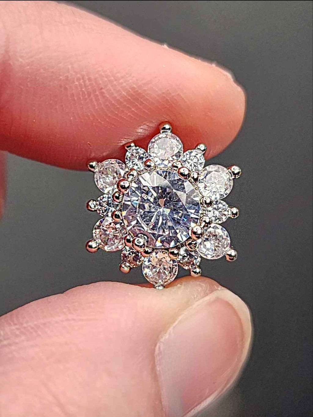 Cubic Zirconia Flower Shaped Sterling Silver Stud Earrings