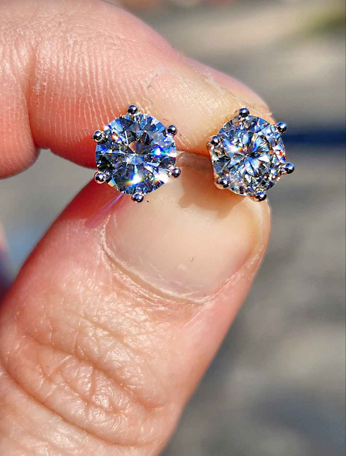 2 Carat Moissanite Round 18kt White Gold Plated Sterling Silver Stud Earrings