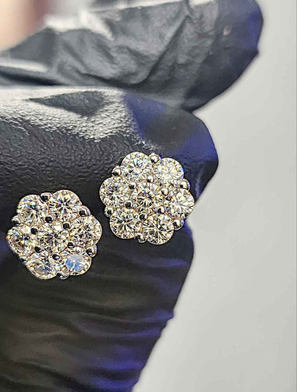 2.8 Carat Flower Cluster Moissanite 18kt White Gold Plated Sterling Silver Earrings