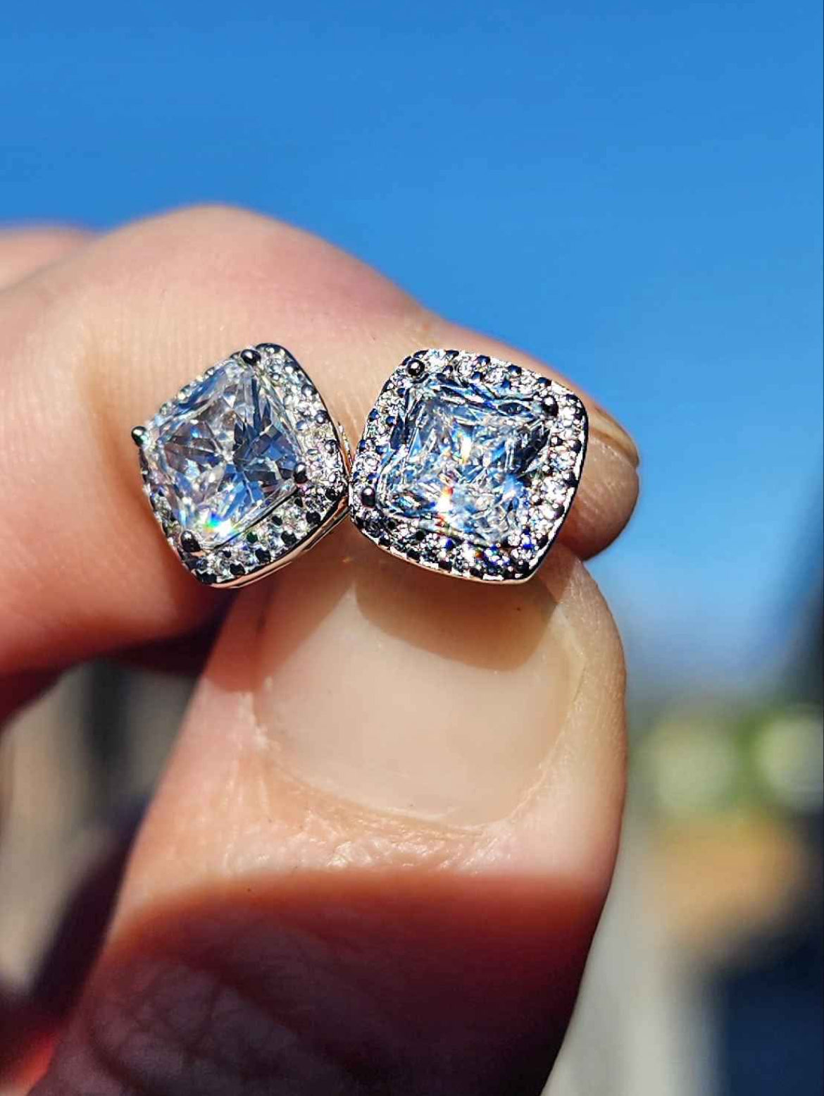 Radiant Cut Cubic Zirconia Sterling Silver Stud Earrings