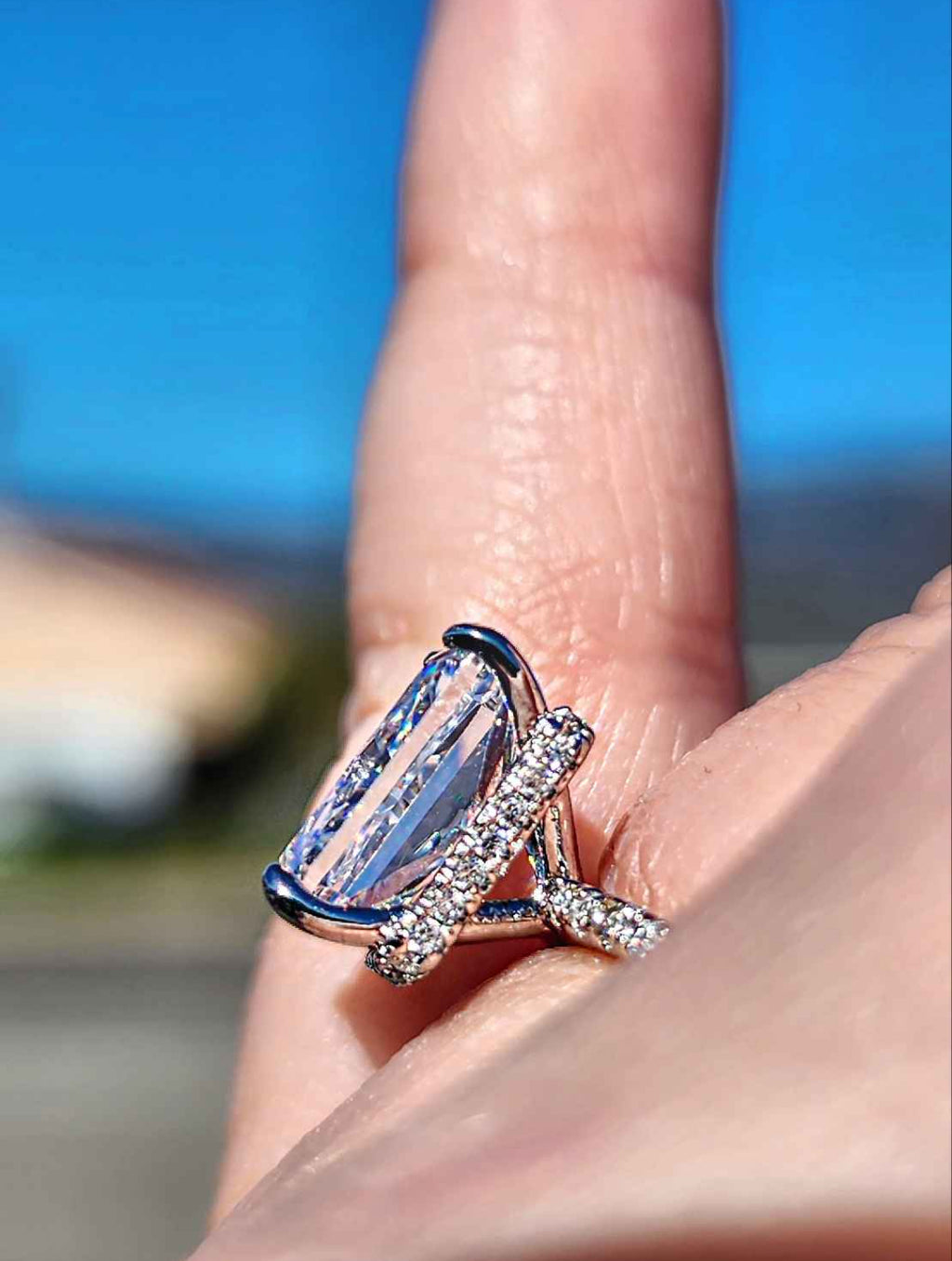 4 Carat Clear Crystal Sterling Silver Ring