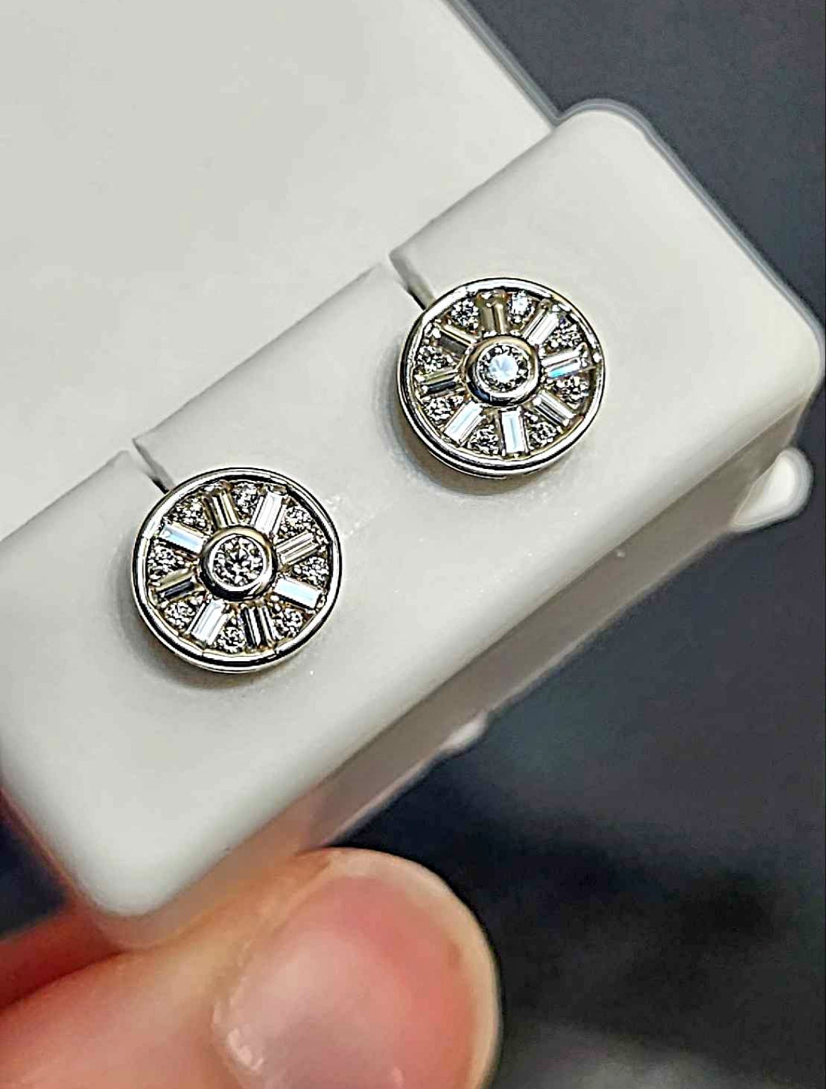 1.18 Carat Moissanite 18kt White Gold Plated Sterling Silver Wheel Shape Stud Earrings